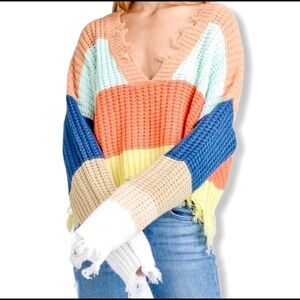 STORIA Distressed Color Block Cropped Sweater🌈